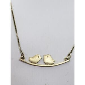 Birds on Branch Necklace Gold Tone Cute Love Birds Pendant Chain Mom Baby Shower
